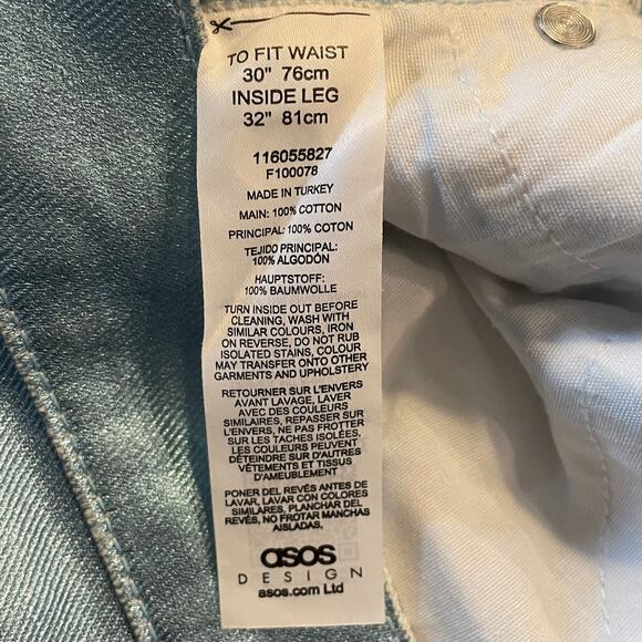 ASOS METALLIC Y2K RETRO VIBES BLUE BUTTON FLY JEANS STRAIGHT SIZE 30 32 - Picture 12 of 14